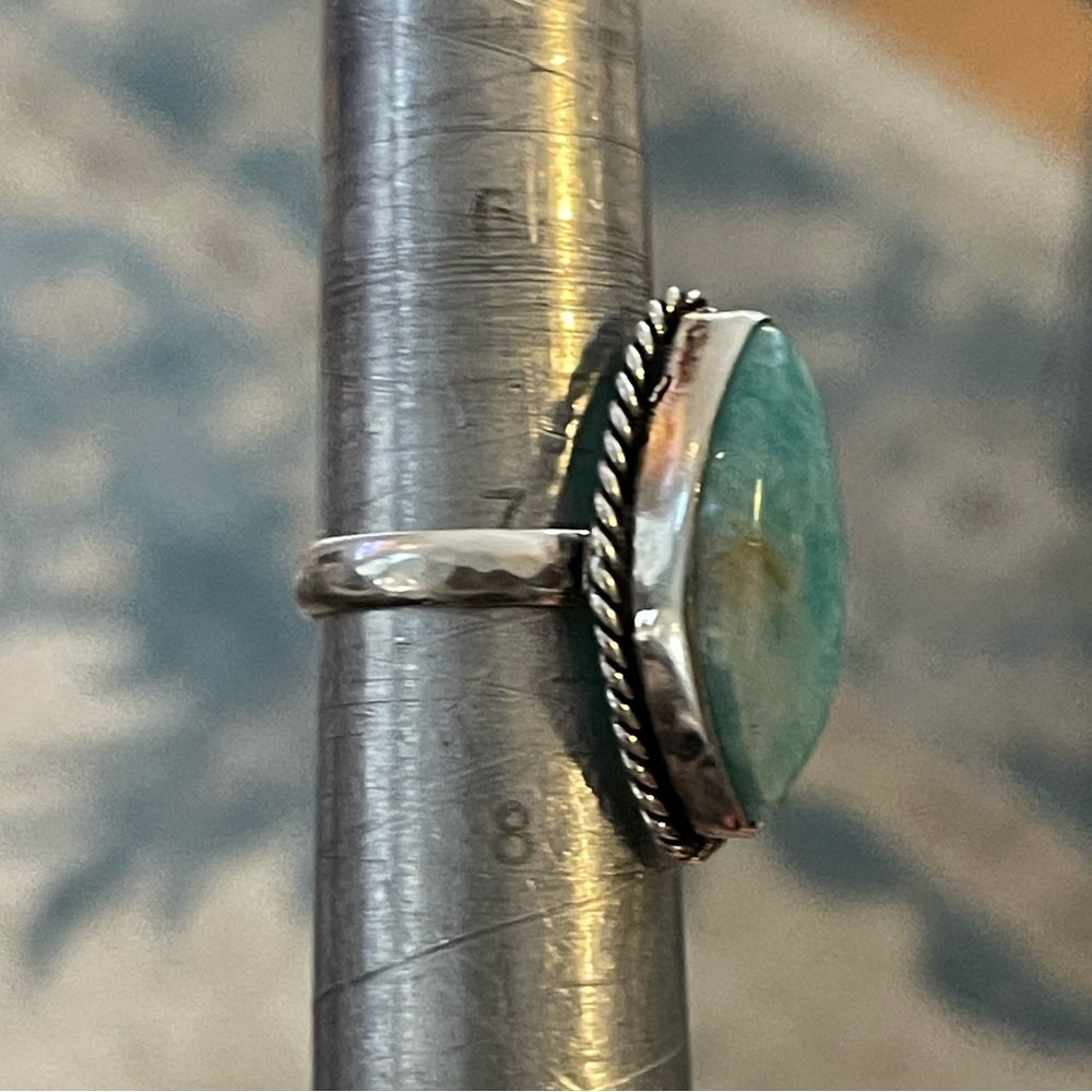 Natural Amazonite Solid Sterling Silver Size 7.0 … - image 5